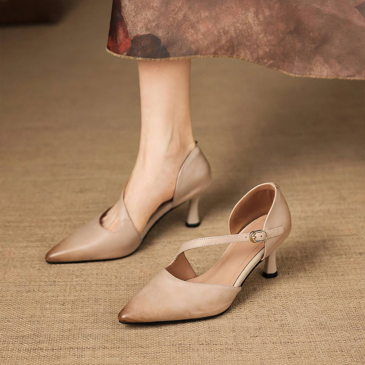 Evani Genuine Leather D'Orsay Heels