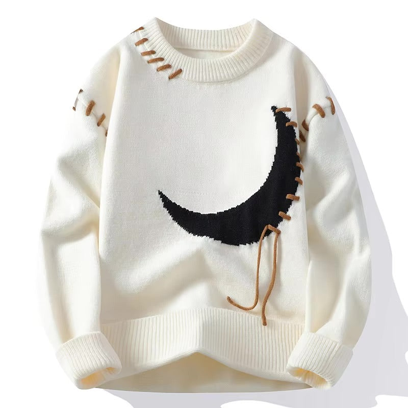 Camisola de Gola Redonda com Grafismo Lua de Reno