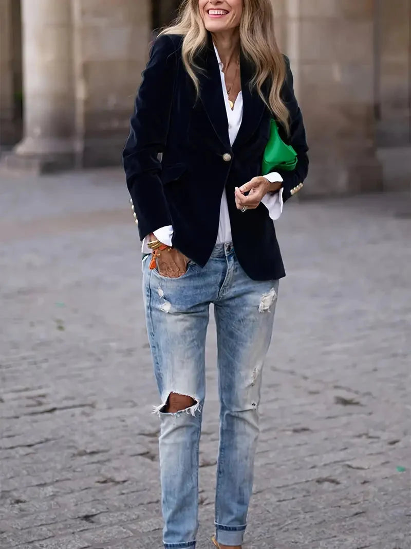Blazer de terciopelo Erin con botones dorados