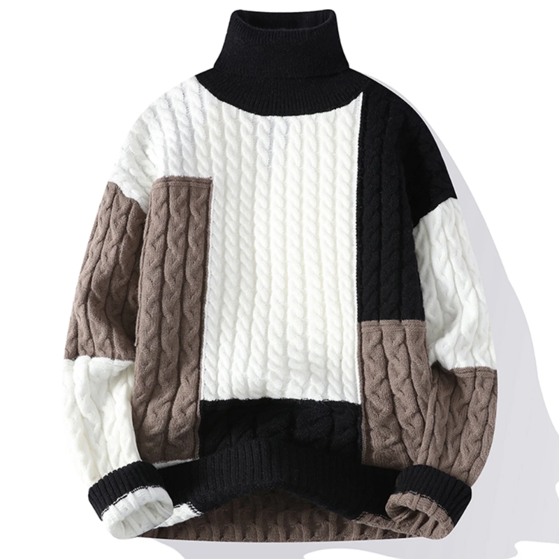 Finn Patchwork-strikket Rullekragetrøje