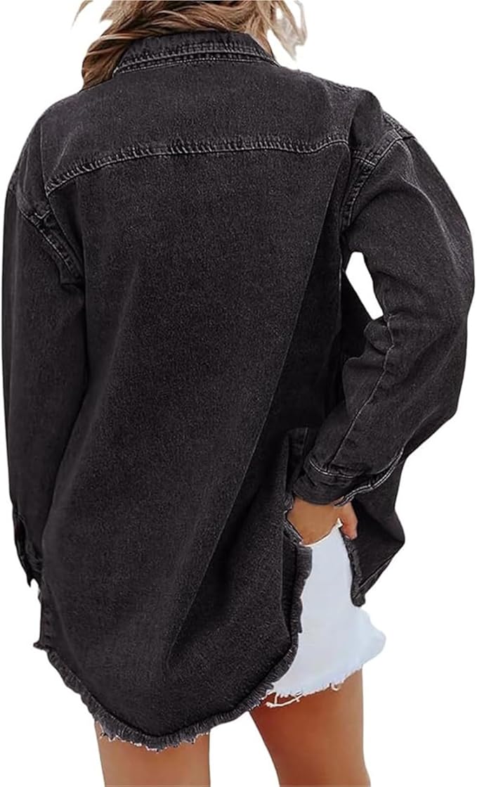 Robin Skjortjacka i Denim med Frasig Nederkant