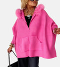 Luna Faux Fur Huv Dragkedja Kappjacka