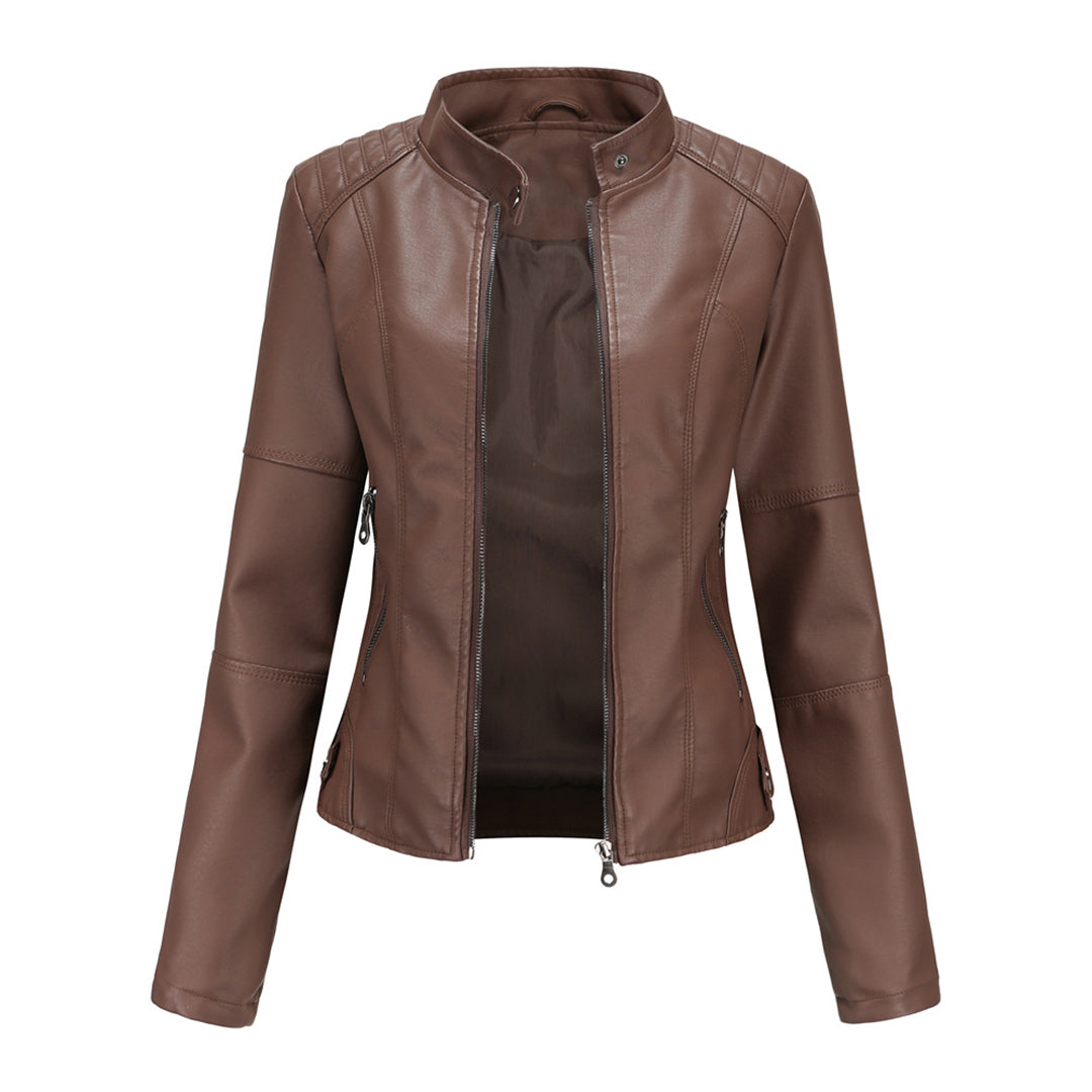 Chaqueta motera Lucy con cuello alto y cremallera