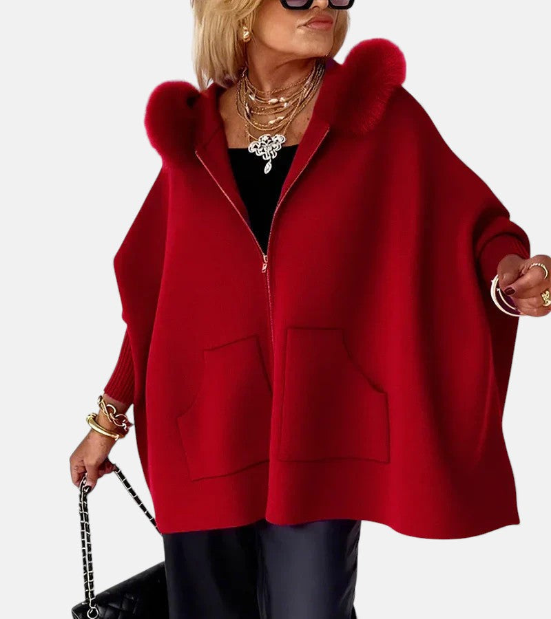 Luna Faux Fur Huv Dragkedja Kappjacka