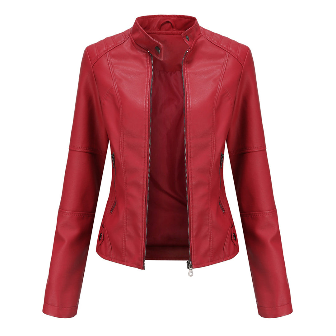 Chaqueta motera Lucy con cuello alto y cremallera