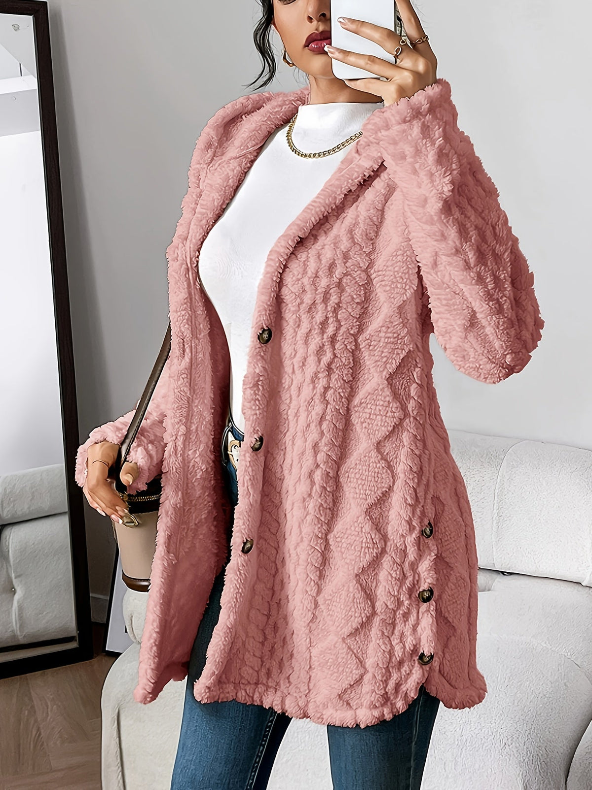 Cárdigan Lana con capucha de textura afelpada