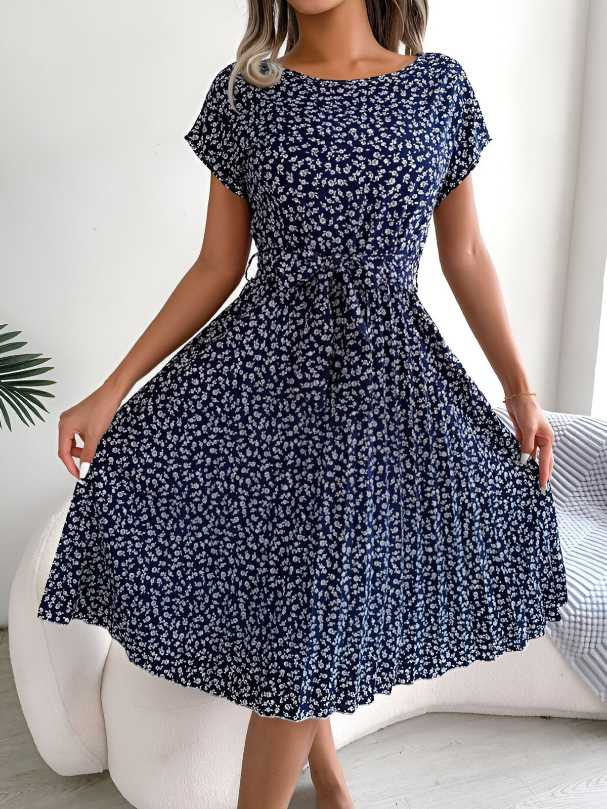 Robe trapèze plissée à fleurs Roselyn