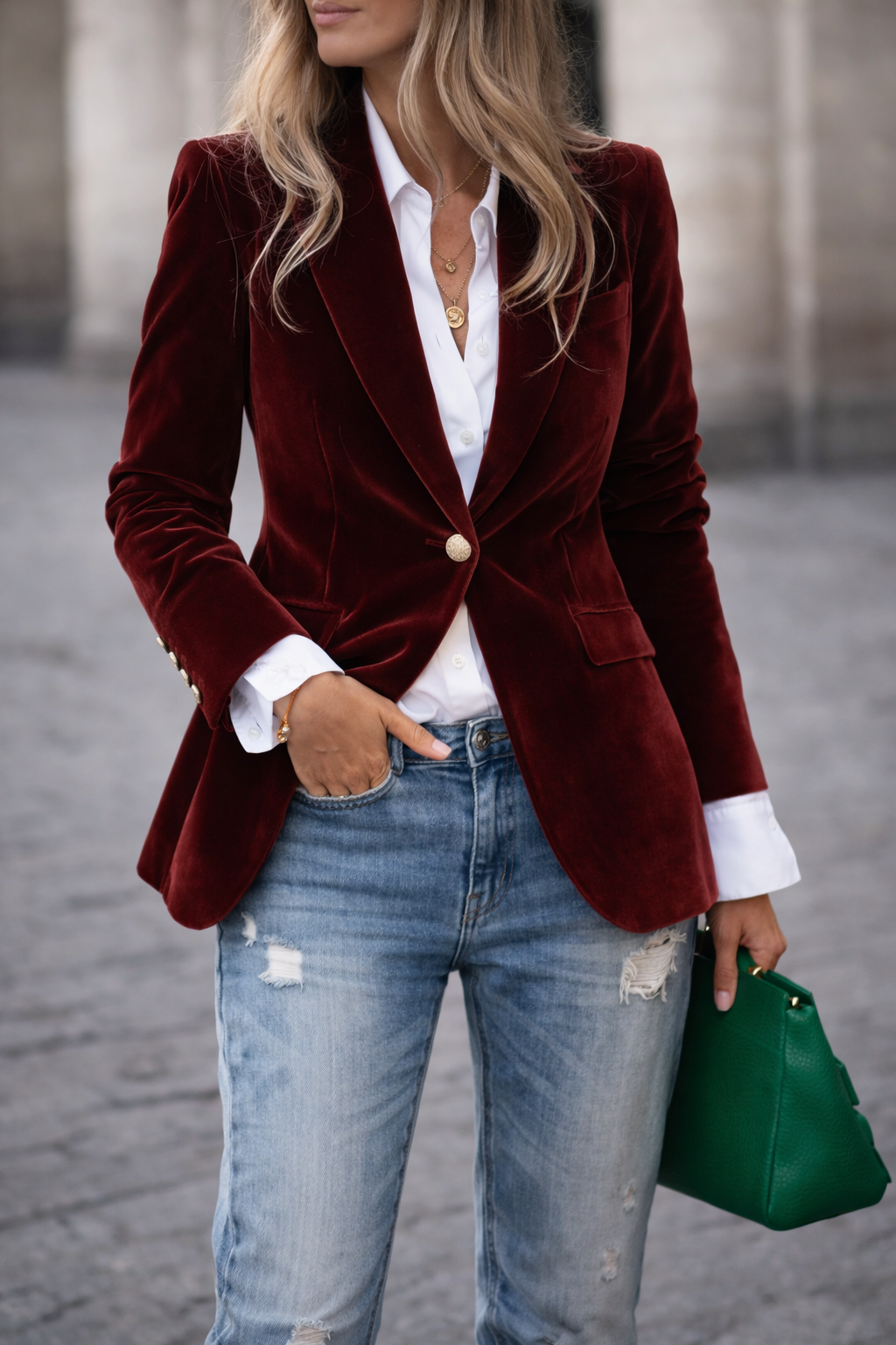 Blazer de terciopelo Erin con botones dorados