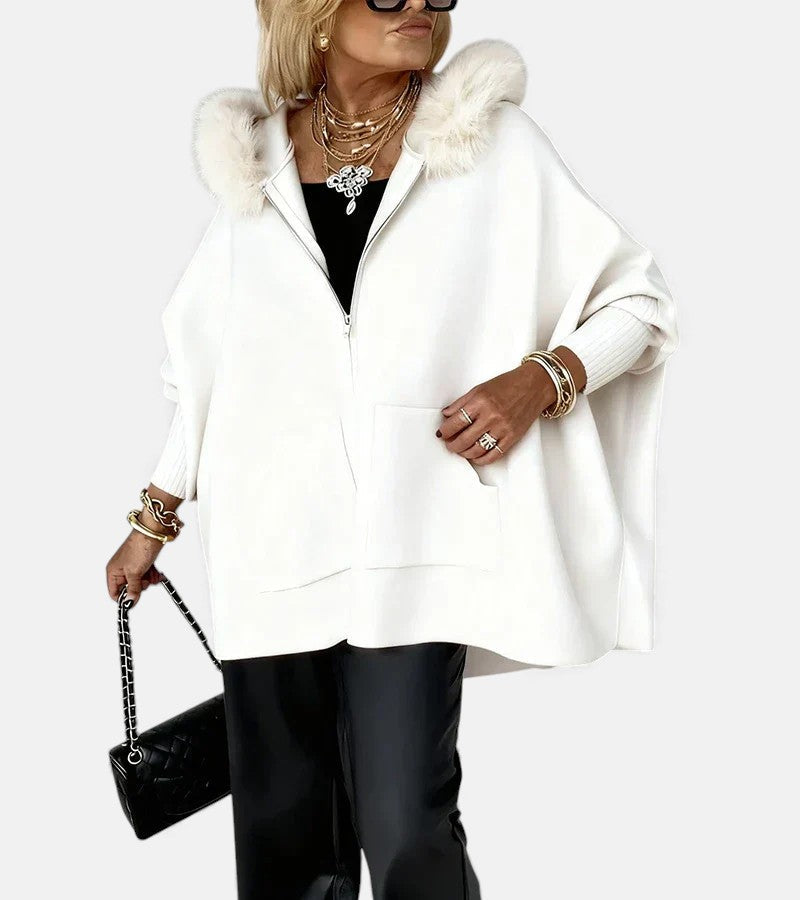 Luna Faux Fur Huv Dragkedja Kappjacka