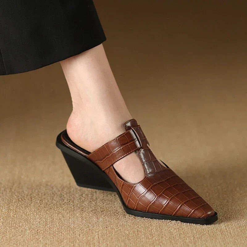 KATRINA CROC LEATHER MULES - ARDEN ROVE