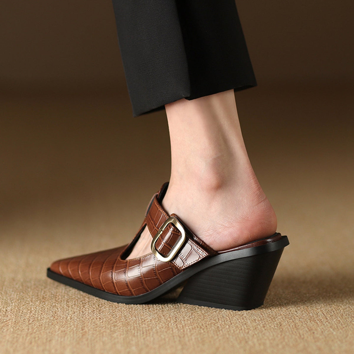 KATRINA CROC LEATHER MULES - ARDEN ROVE