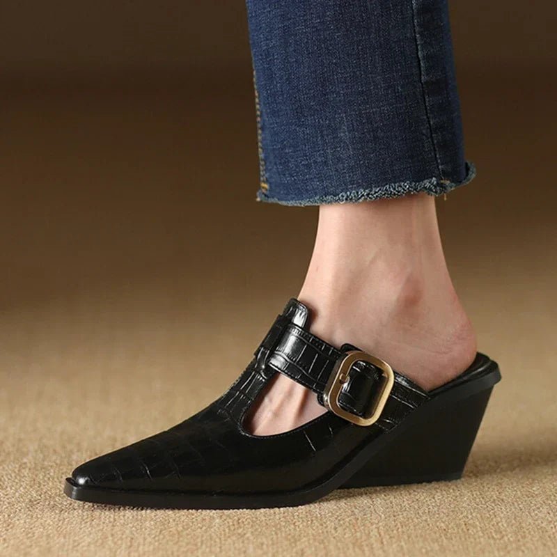 KATRINA CROC LEATHER MULES - ARDEN ROVE