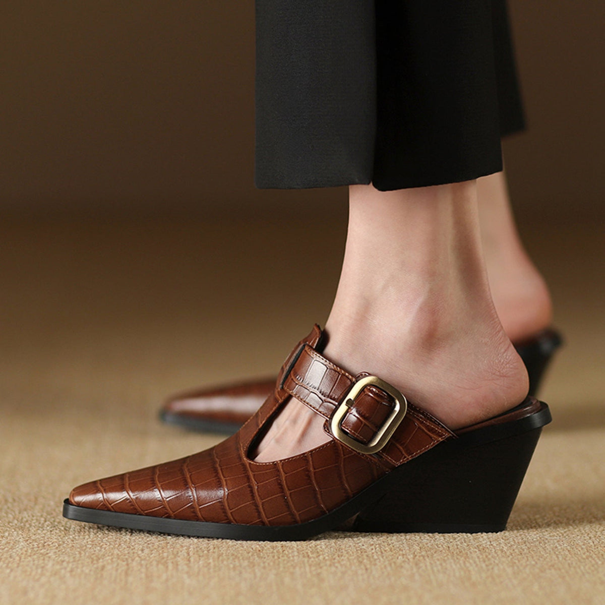 KATRINA CROC LEATHER MULES - ARDEN ROVE