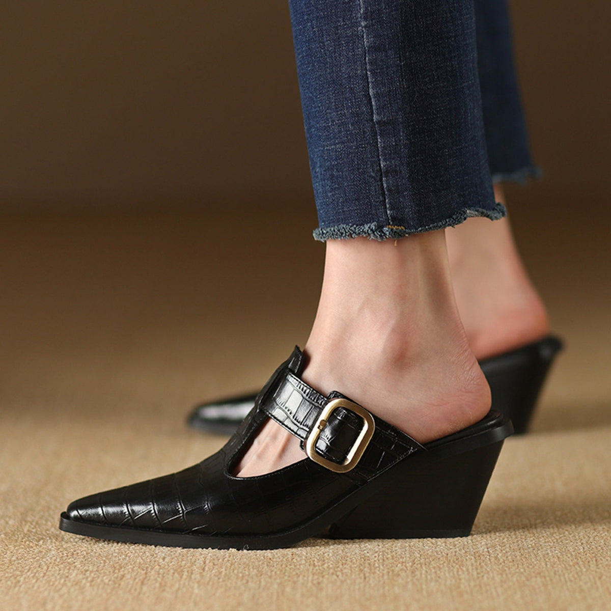 KATRINA CROC LEATHER MULES - ARDEN ROVE
