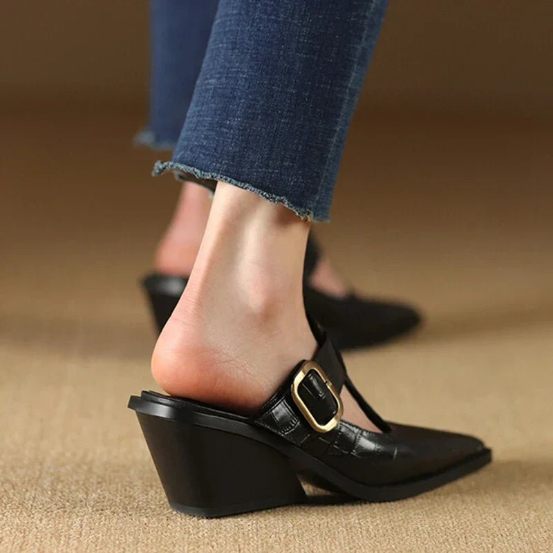 KATRINA CROC LEATHER MULES - ARDEN ROVE