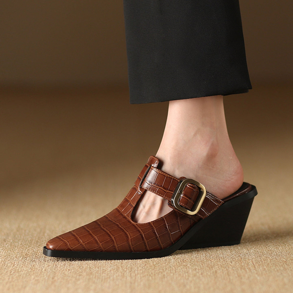 KATRINA CROC LEATHER MULES - ARDEN ROVE