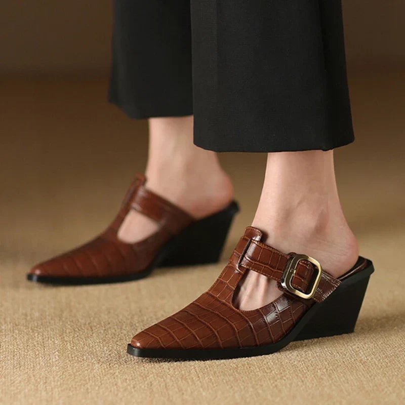 KATRINA CROC LEATHER MULES - ARDEN ROVE