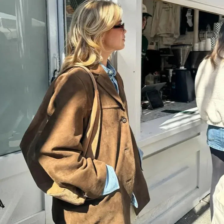 Lexie | Women's Oversized Brown Suede-Look Blazer