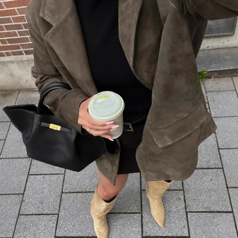 Lexie | Women's Oversized Brown Suede-Look Blazer