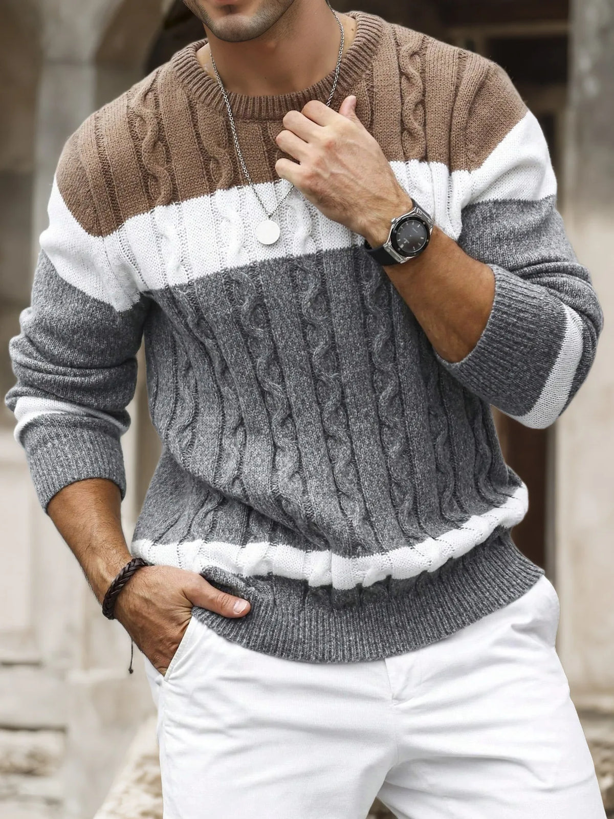 Luc | Men's Cable Knit Colorblock Sweater