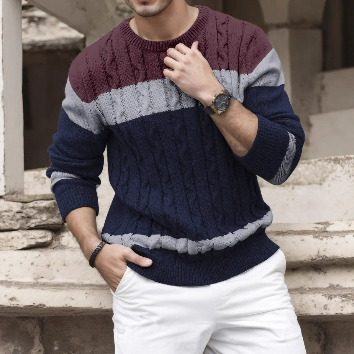 Luc | Men's Cable Knit Colorblock Sweater