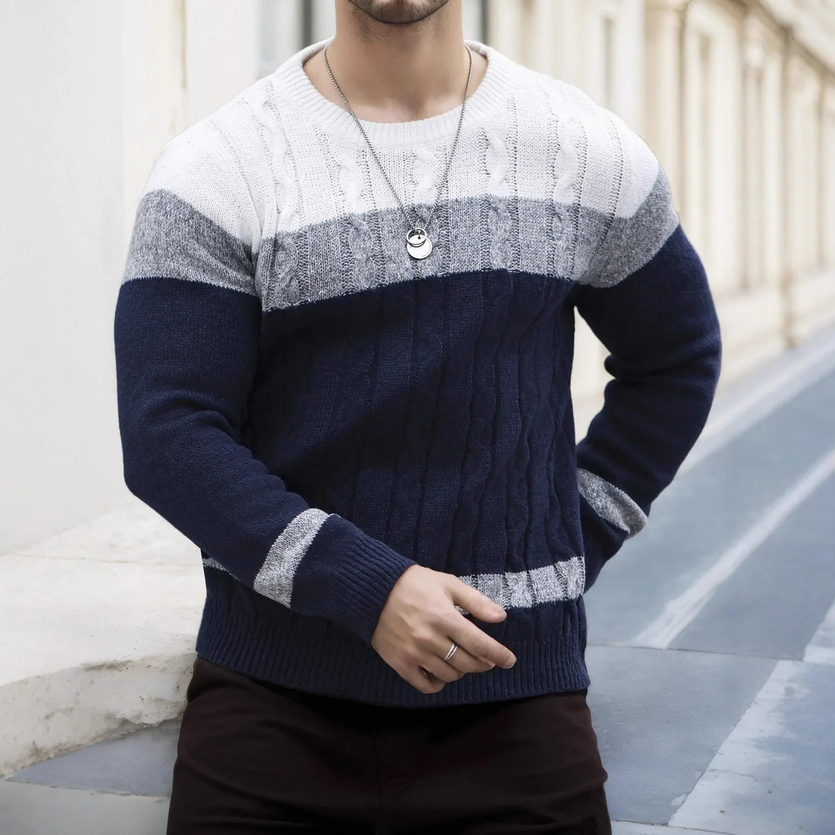 Luc | Men's Cable Knit Colorblock Sweater