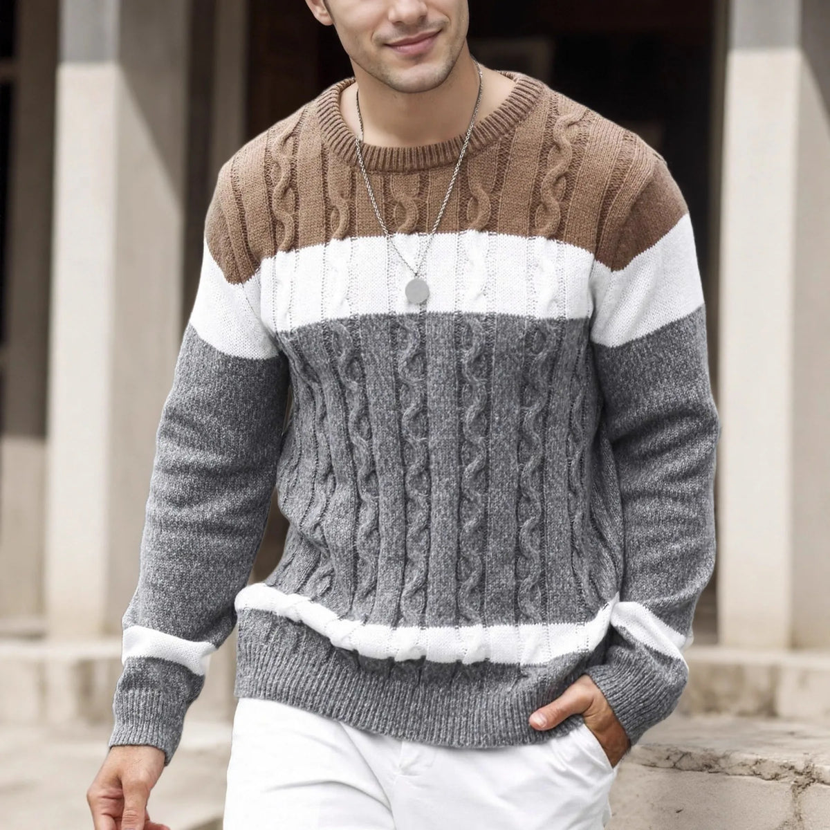 Luc | Men's Cable Knit Colorblock Sweater