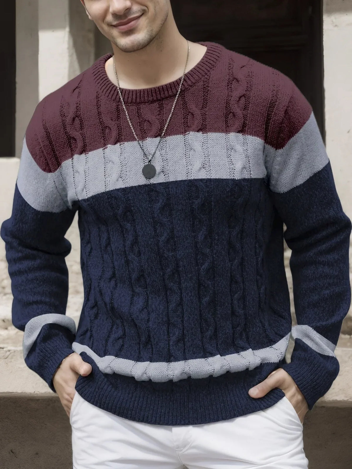 Luc | Men's Cable Knit Colorblock Sweater