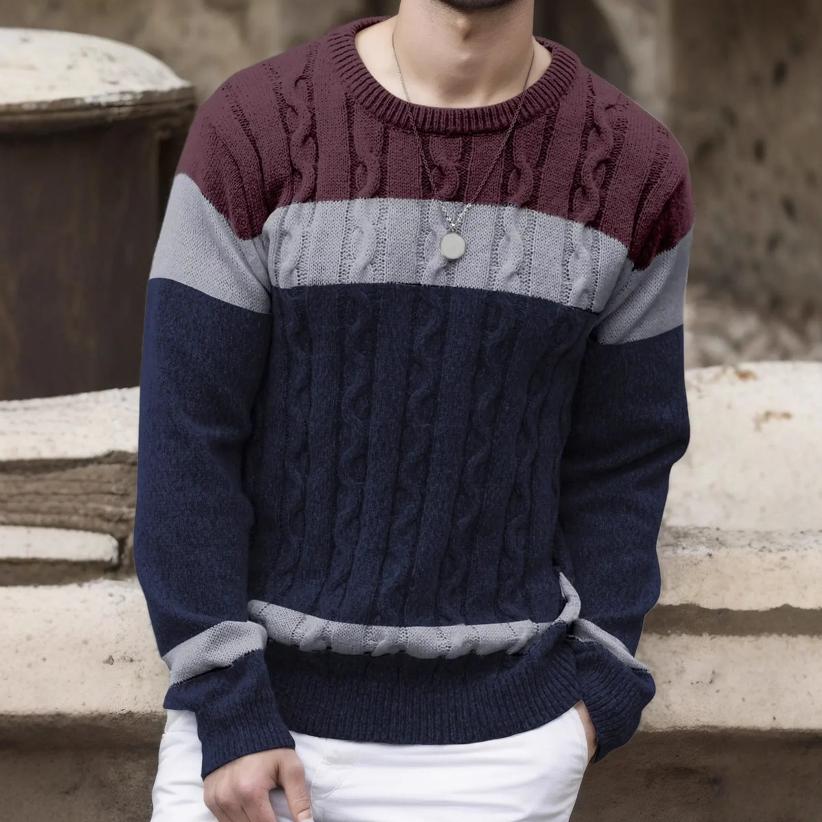 Luc | Herren-Colorblockpullover mit Zopfmuster