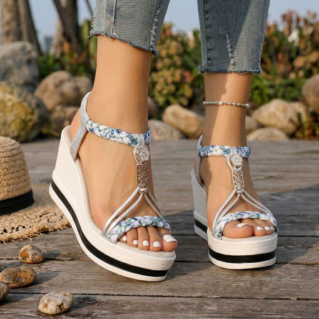 Adelina | Orthopädische Keilsandaletten für Damen mit Schmuckdetail