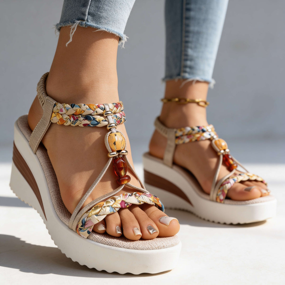 Adelina | Orthopädische Keilsandaletten für Damen mit Schmuckdetail