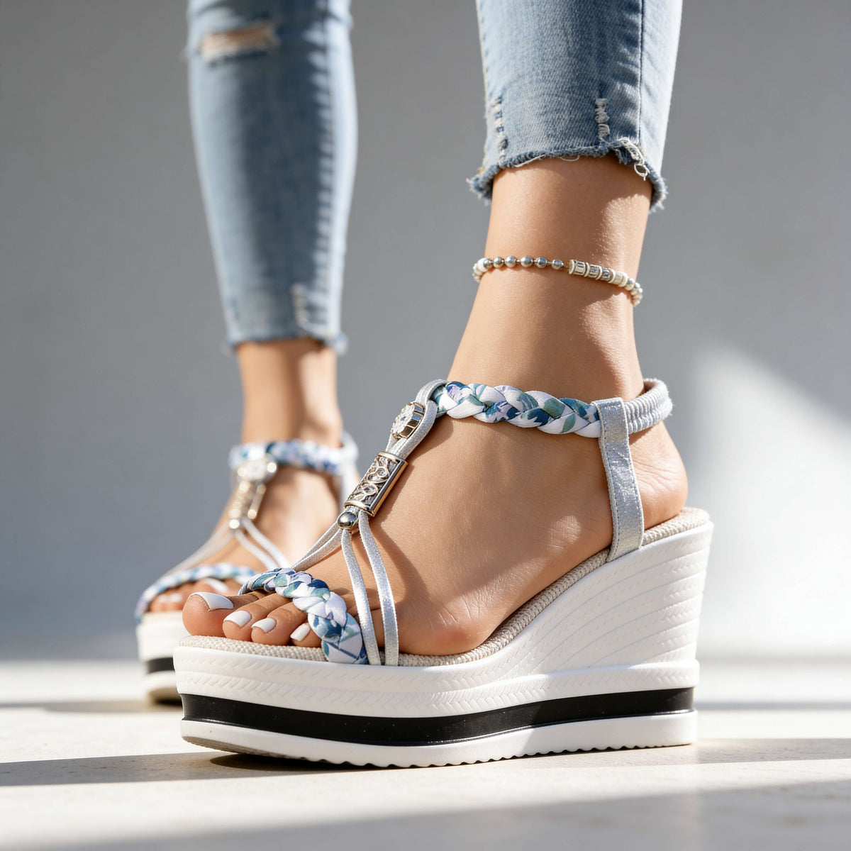Adelina | Orthopädische Keilsandaletten für Damen mit Schmuckdetail