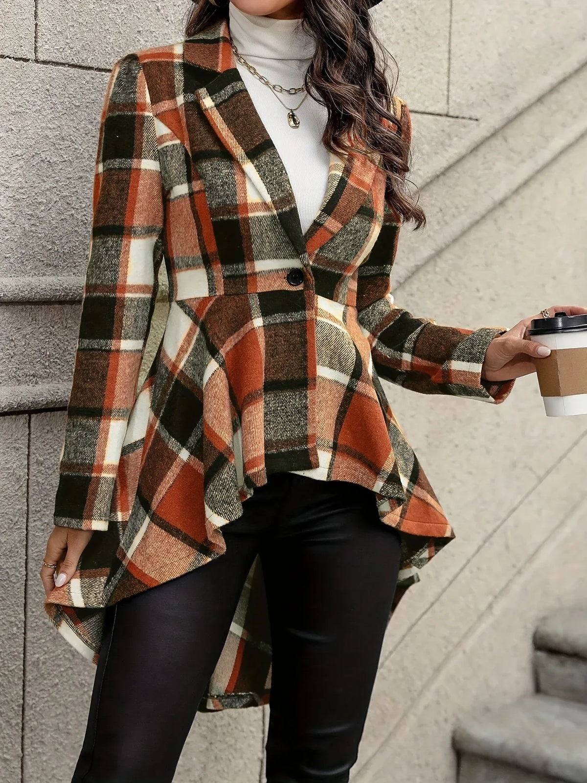 Ruby | Women's Draped Longline Plaid Jacket