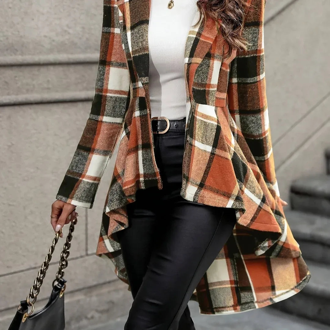 Ruby | Women's Draped Longline Plaid Jacket